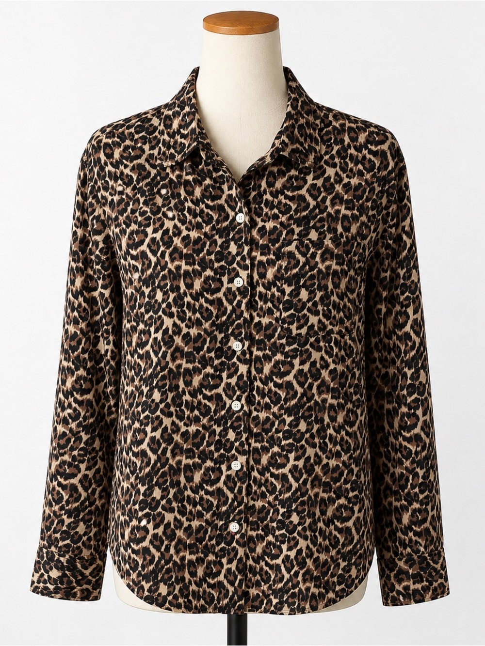 Aerie Leopard Print Button-down Long-sleeve Shirt Brown/Black Size Small Petite